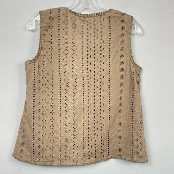 JOIE Tan Eyelet Crochet Sleeveless Blouse NWT S V-Neck Cotton Tank Top $98 - Picture 7 of 14